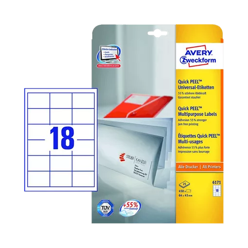 64 mm x 45 mm Papír Íves etikett címke Avery Zweckform Fehér ( 25 ív/doboz )