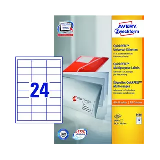 64.6 mm x 33.8 mm Papír Íves etikett címke Avery Zweckform Fehér ( 100 ív/doboz )