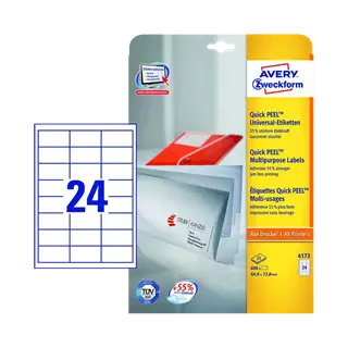 64.6 mm x 33.8 mm Papír Íves etikett címke Avery Zweckform Fehér ( 25 ív/doboz )