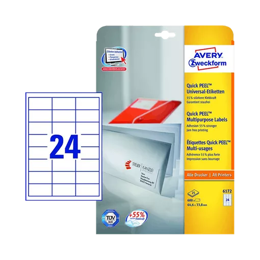 64.6 mm x 33.8 mm Papír Íves etikett címke Avery Zweckform Fehér ( 25 ív/doboz )