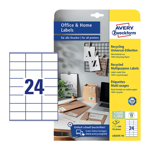 70 mm x 36 mm Papír Íves etikett címke Avery Zweckform Fehér ( 10 ív/doboz )