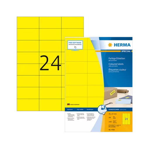 70 mm x 37 mm Papír Íves etikett címke Herma Sárga ( 100 ív/doboz )