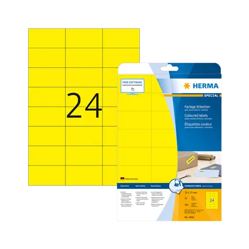 70 mm x 37 mm Papír Íves etikett címke Herma Sárga ( 20 ív/doboz )