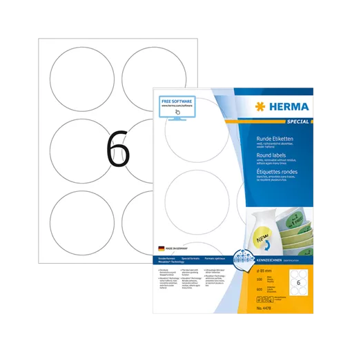 85 mm x 85 mm Papír Íves etikett címke Herma Fehér ( 100 ív/doboz )
