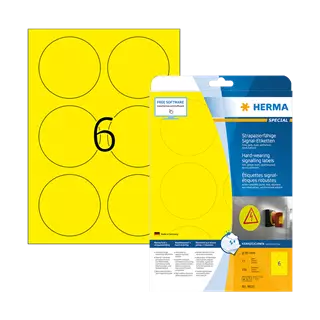 85 mm x 85 mm Műanyag Íves etikett címke Herma Sárga ( 25 ív/doboz )