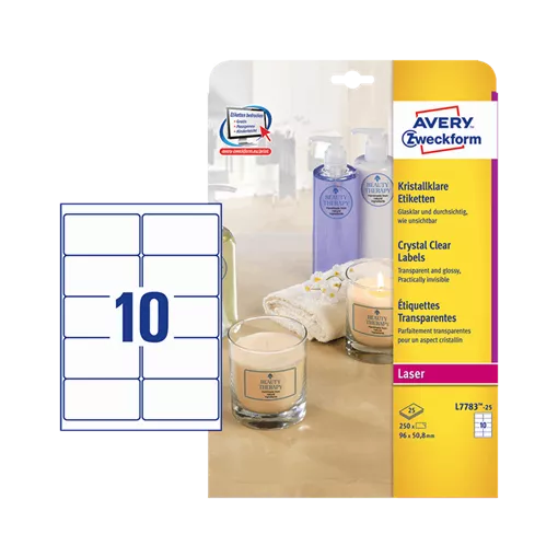 96 mm x 50.8 mm Műanyag Íves etikett címke Avery Zweckform Átlátszó (víztiszta) ( 25 ív/doboz )