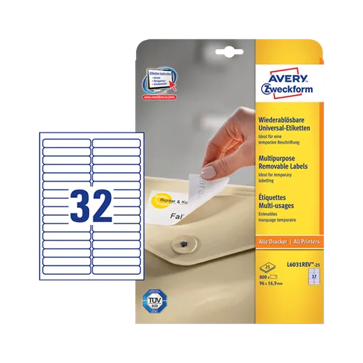 96 mm x 16.9 mm Papír Íves etikett címke Avery Zweckform Fehér ( 25 ív/doboz )