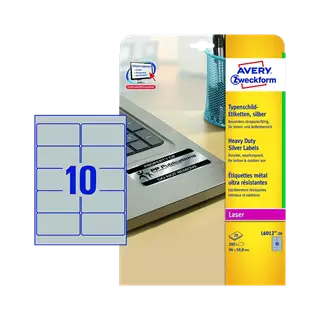 96 mm x 50.8 mm Műanyag Íves etikett címke Avery Zweckform Ezüst ( 20 ív/doboz )