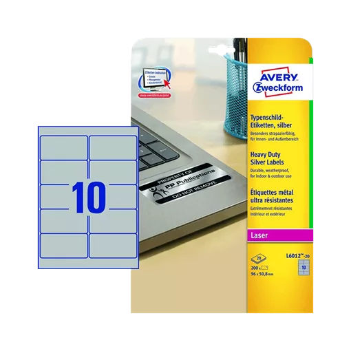 96 mm x 50.8 mm Műanyag Íves etikett címke Avery Zweckform Ezüst ( 20 ív/doboz )