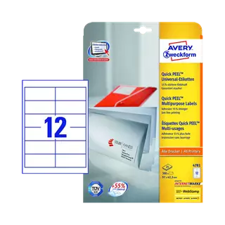 97 mm x 42.3 mm Papír Íves etikett címke Avery Zweckform Fehér ( 25 ív/doboz )