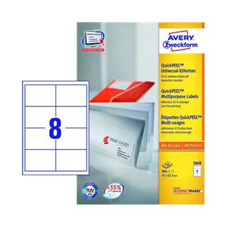 97 mm x 67.7 mm Papír Íves etikett címke Avery Zweckform Fehér ( 100 ív/doboz )