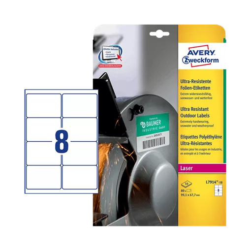 99.1 mm x 67.7 mm Műanyag Íves etikett címke Avery Zweckform Fehér ( 10 ív/doboz )