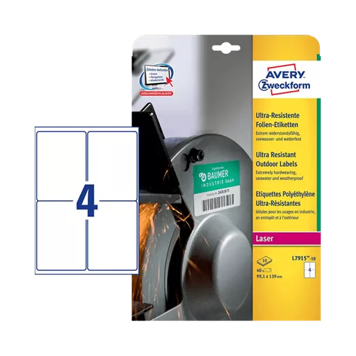 99.1 mm x 139 mm Műanyag Íves etikett címke Avery Zweckform Fehér ( 10 ív/doboz )