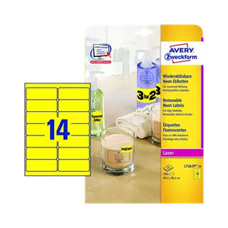99.1 mm x 38.1 mm Papír Íves etikett címke Avery Zweckform Neon sárga ( 25 ív/doboz )