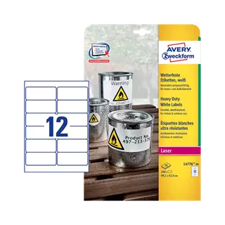 99.1 mm x 42.3 mm Műanyag Íves etikett címke Avery Zweckform Fehér ( 20 ív/doboz )