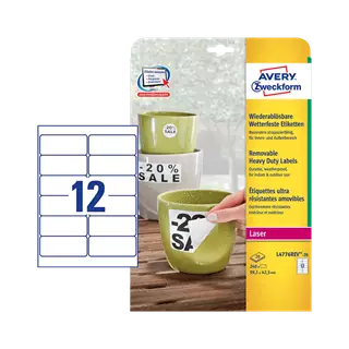 99.1 mm x 42.3 mm Műanyag Íves etikett címke Avery Zweckform Fehér ( 20 ív/doboz )