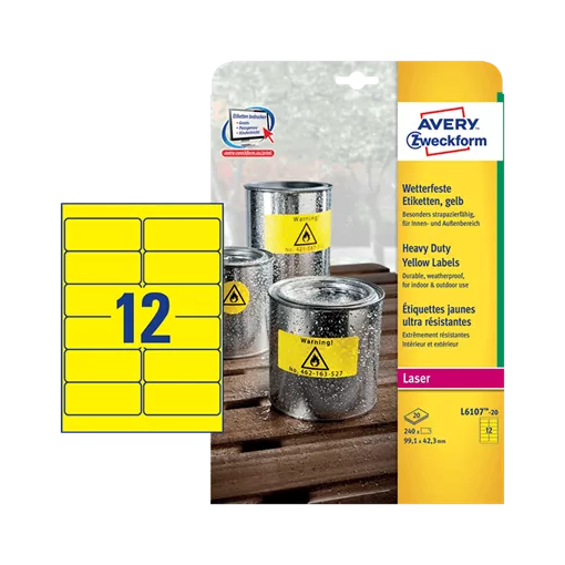 99.1 mm x 42.3 mm Műanyag Íves etikett címke Avery Zweckform Sárga ( 20 ív/doboz )