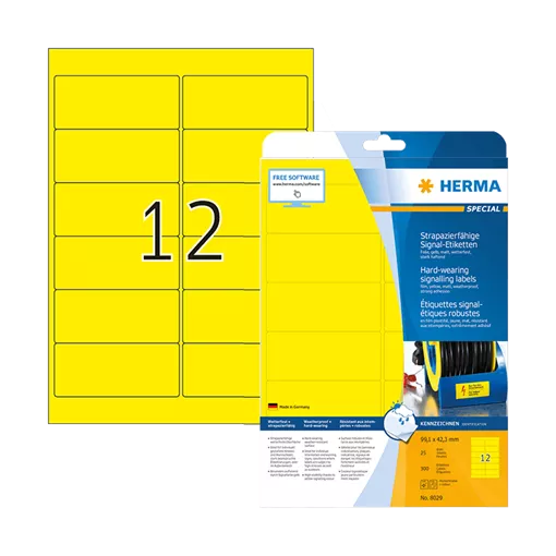 99.1 mm x 42.3 mm Műanyag Íves etikett címke Herma Sárga ( 25 ív/doboz )