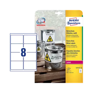99.1 mm x 67.7 mm Műanyag Íves etikett címke Avery Zweckform Fehér ( 20 ív/doboz )