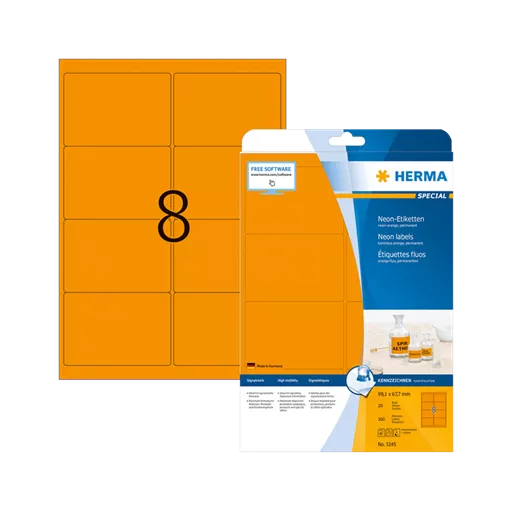99.1 mm x 67.7 mm Papír Íves etikett címke Herma Neonnarancs ( 20 ív/doboz )