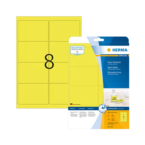 99.1 mm x 67.7 mm Papír Íves etikett címke Herma Neon sárga ( 20 ív/doboz )