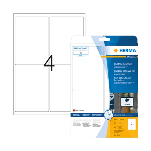 99.1 mm x 139 mm Műanyag Íves etikett címke Herma Fehér ( 10 ív/doboz )