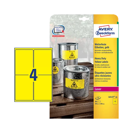 99.1 mm x 139 mm Műanyag Íves etikett címke Avery Zweckform Sárga ( 20 ív/doboz )