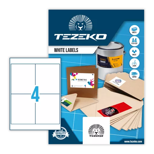 100 mm x 124 mm Papír Íves etikett címke Tezeko Fehér ( 100 ív/doboz )