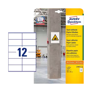 105 mm x 48 mm Papír Íves etikett címke Avery Zweckform Fehér ( 20 ív/doboz )