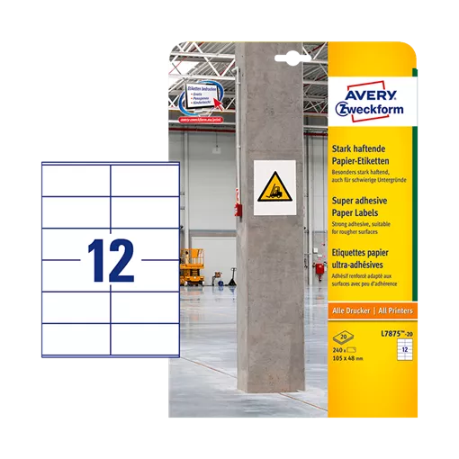 105 mm x 48 mm Papír Íves etikett címke Avery Zweckform Fehér ( 20 ív/doboz )