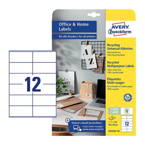 105 mm x 48 mm Papír Íves etikett címke Avery Zweckform Fehér ( 10 ív/doboz )