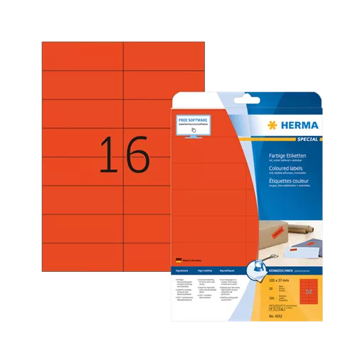 105 mm x 37 mm Papír Íves etikett címke Herma Piros ( 20 ív/doboz )