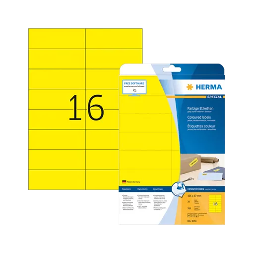 105 mm x 37 mm Papír Íves etikett címke Herma Sárga ( 20 ív/doboz )