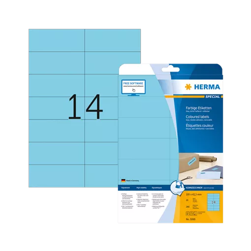105 mm x 42.3 mm Papír Íves etikett címke Herma Kék ( 20 ív/doboz )
