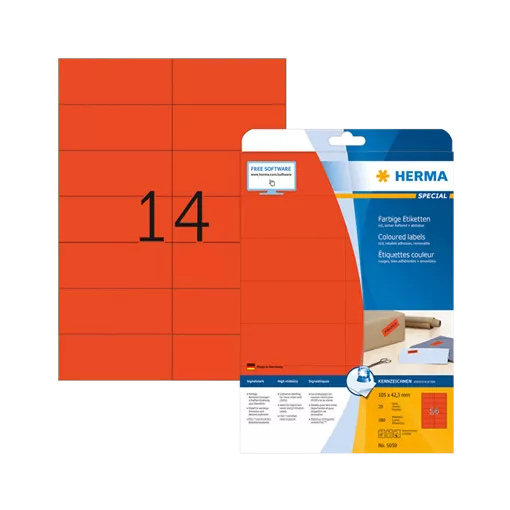 105 mm x 42.3 mm Papír Íves etikett címke Herma Piros ( 20 ív/doboz )