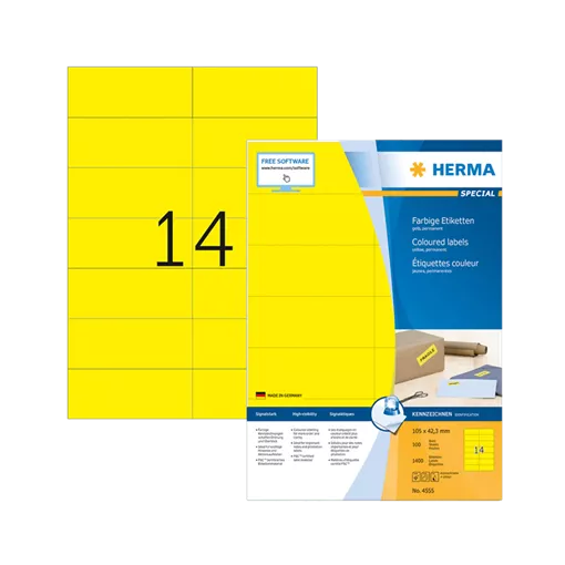 105 mm x 42.3 mm Papír Íves etikett címke Herma Sárga ( 100 ív/doboz )