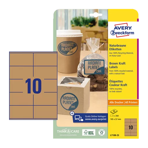 105 mm x 57 mm Papír Íves etikett címke Avery Zweckform Barna ( 25 ív/doboz )