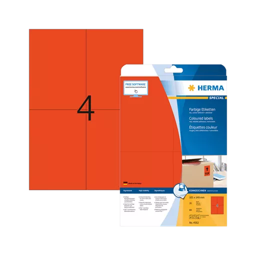 105 mm x 148 mm Papír Íves etikett címke Herma Piros ( 20 ív/doboz )
