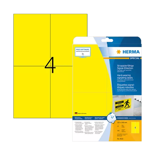 105 mm x 148 mm Műanyag Íves etikett címke Herma Sárga ( 25 ív/doboz )