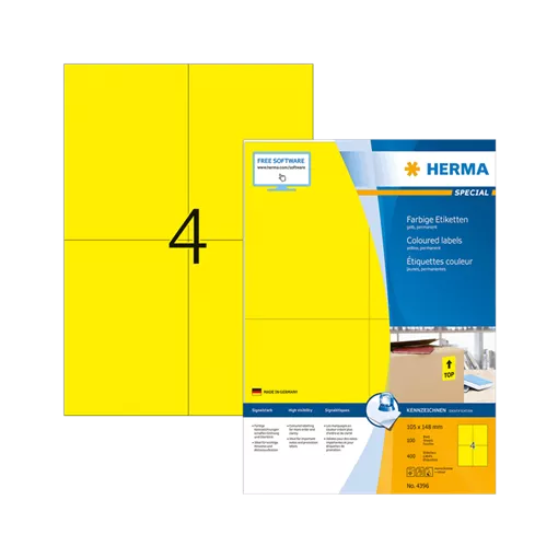 105 mm x 148 mm Papír Íves etikett címke Herma Sárga ( 100 ív/doboz )