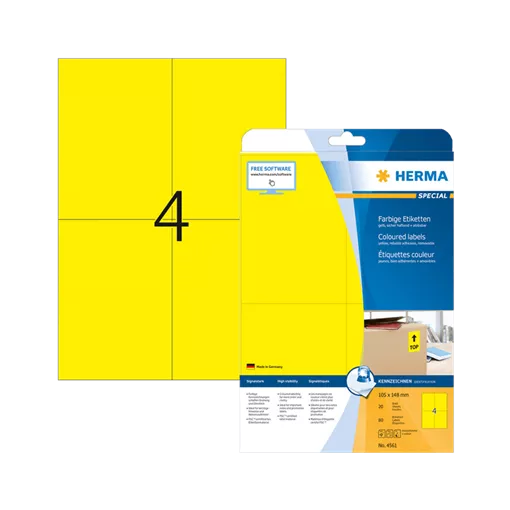 105 mm x 148 mm Papír Íves etikett címke Herma Sárga ( 20 ív/doboz )