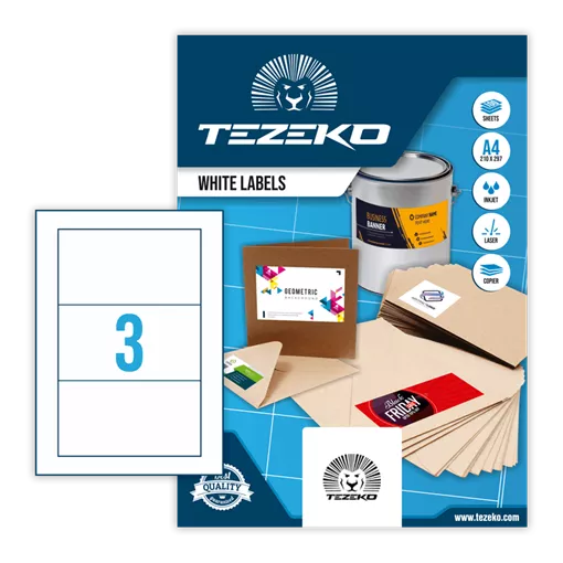 160 mm x 85 mm Papír Íves etikett címke Tezeko Fehér ( 100 ív/doboz )