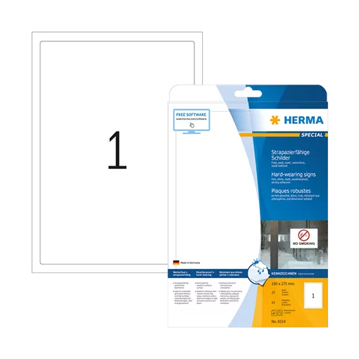 190 mm x 275 mm Műanyag Íves etikett címke Herma Fehér ( 25 ív/doboz )
