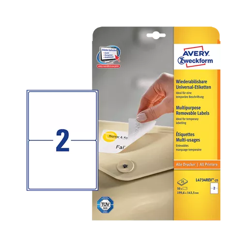 199.6 mm x 143.5 mm Papír Íves etikett címke Avery Zweckform Fehér ( 25 ív/doboz )