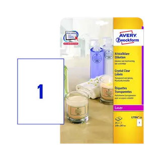 210 mm x 297 mm Műanyag Íves etikett címke Avery Zweckform Átlátszó (víztiszta) ( 25 ív/doboz )