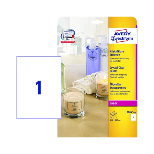 210 mm x 297 mm Műanyag Íves etikett címke Avery Zweckform Átlátszó (víztiszta) ( 25 ív/doboz )