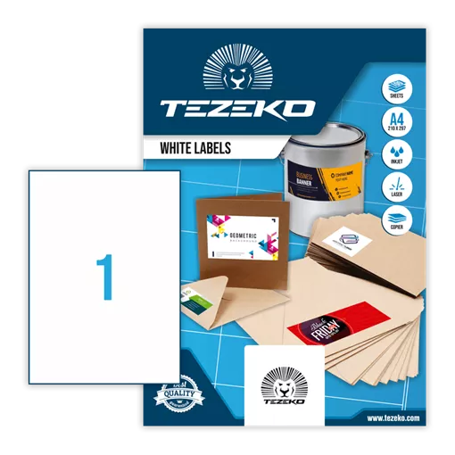 210 mm x 297 mm Papír Íves etikett címke Tezeko Fehér ( 100 ív/doboz )
