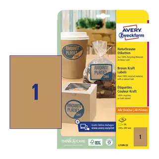 210 mm x 297 mm Papír Íves etikett címke Avery Zweckform Barna ( 25 ív/doboz )