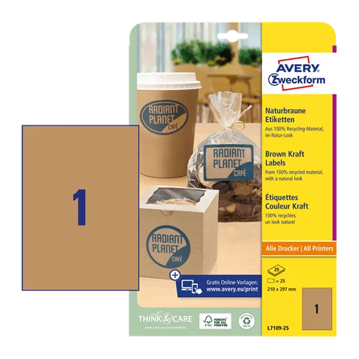 210 mm x 297 mm Papír Íves etikett címke Avery Zweckform Barna ( 25 ív/doboz )