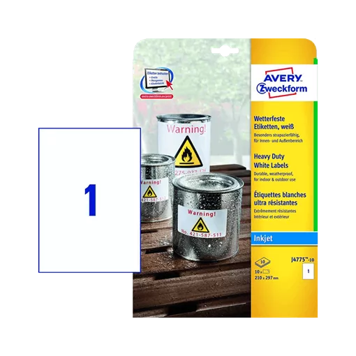 210 mm x 297 mm Műanyag Íves etikett címke Avery Zweckform Fehér ( 10 ív/doboz )